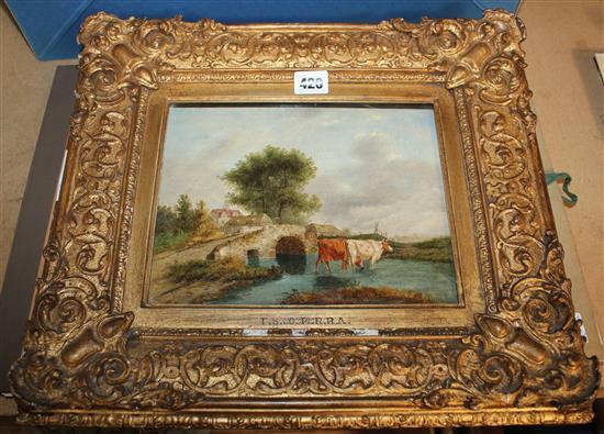 T S Cooper, oil, Cattle in a river landscape